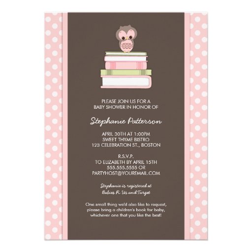Bring A Book Sweet Girl Owl Baby Shower Invitation