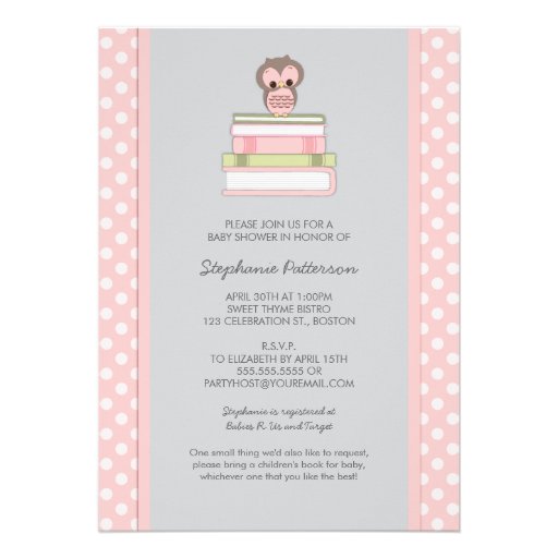Bring A Book Sweet Girl Owl Baby Shower Invitation