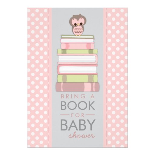 Bring A Book Sweet Girl Owl Baby Shower Invitation (front side)