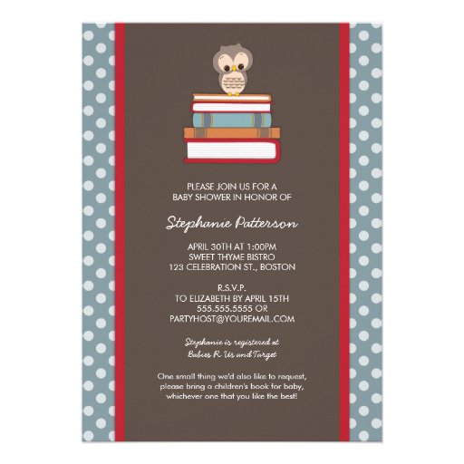 Bring A Book Sweet Owl Baby Shower Invitation
