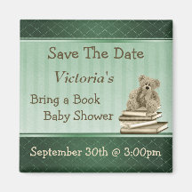 Bring a Book Teddy Baby Shower Save the Date Refrigerator Magnets
