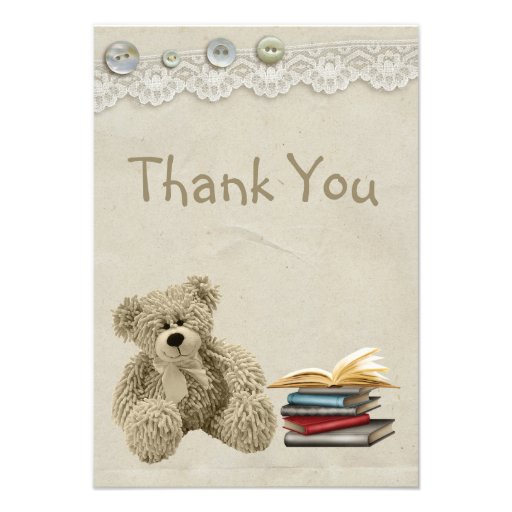 Bring a Book Teddy Vintage Lace Print Thank You Custom Announcements