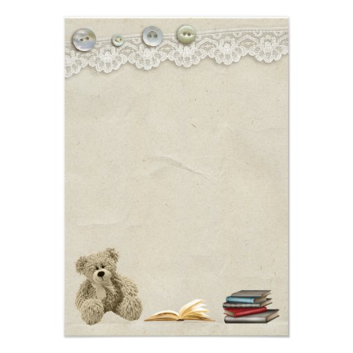 Bring a Book Teddy Vintage Lace Print Thank You Custom Announcements