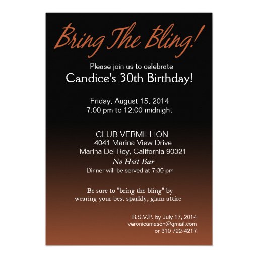 Bring the Bling Sparkle 30th Birthday | bronze Card