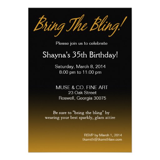Bring the Bling Sparkle 35th Birthday | gold Personalized Announcements