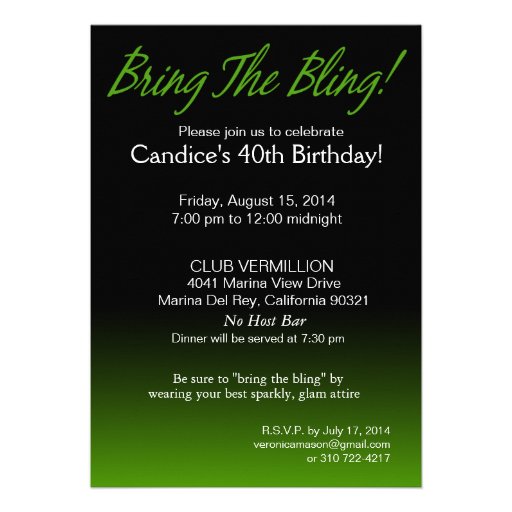 Bring the Bling Sparkle 40th Birthday | green Custom Invites