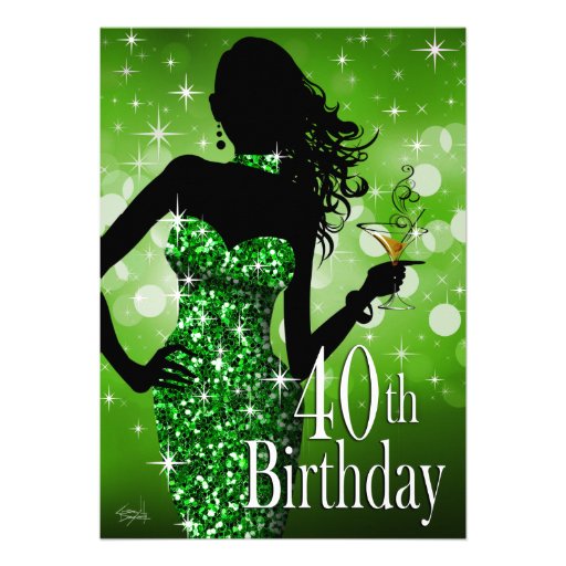 Bring the Bling Sparkle 40th Birthday | green Custom Invites