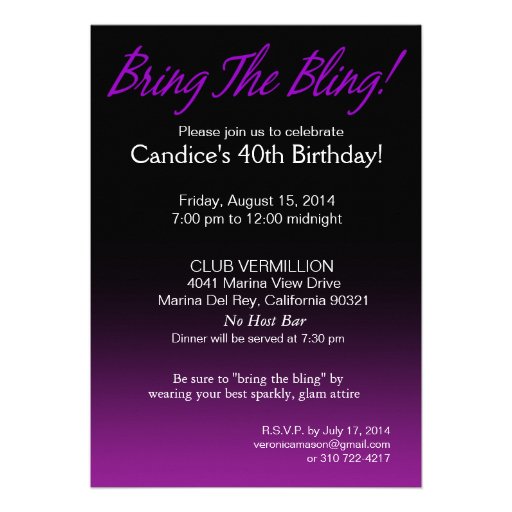 Bring the Bling Sparkle 40th Birthday | purple Personalized Announcement