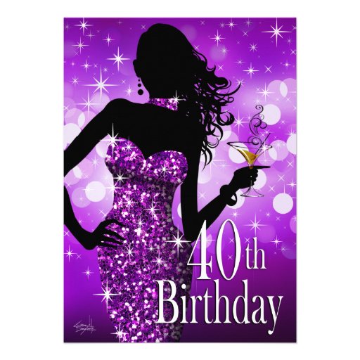 Bring the Bling Sparkle 40th Birthday | purple Personalized Announcement