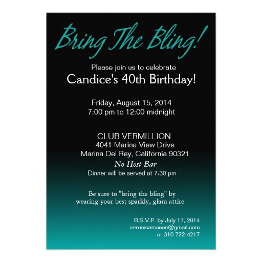 Bring the Bling Sparkle 40th Birthday | teal Invite