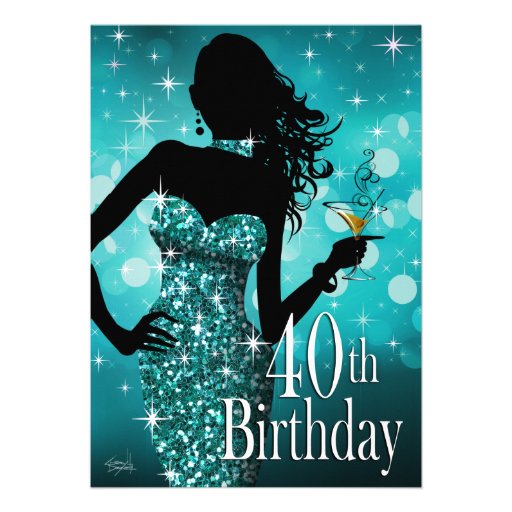 Bring the Bling Sparkle 40th Birthday | teal Invite (front side)
