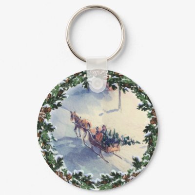 BRINGING HOME the TREE by SHARON SHARPE Keychain by sharonsharpe