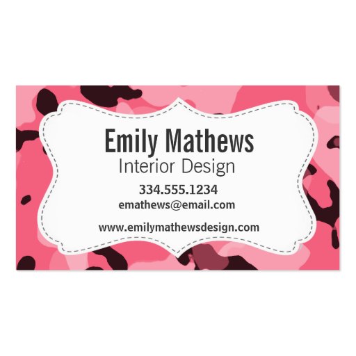 Brink Pink Camo; Camouflage Business Card Template