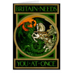 Britain needs you at once, WWI British War Poster Greeting Cards