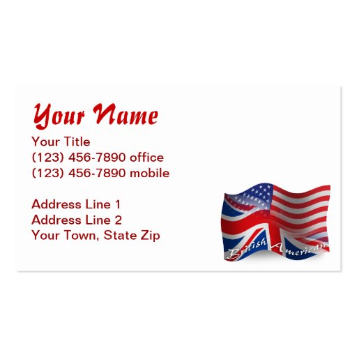 British-American Waving Flag Business Card Template (front side)