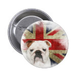 British Bulldog against a Distressed Union Jack Pinback Button