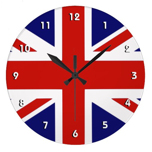 British flag wall clock with numbers Zazzle