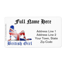 British Girl Silhouette Flag Shipping Label