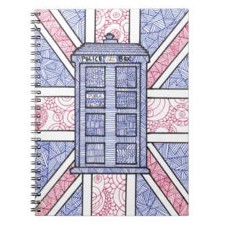 British Police Box and Union Jack Flag Illustrated Spiral Note Book