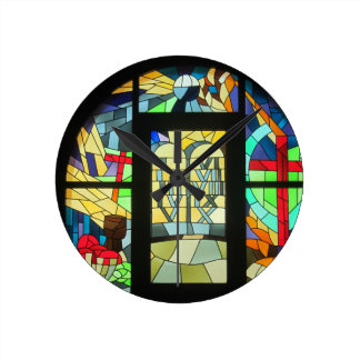 BRITISH STAINED GLASS ROUND WALL CLOCKS