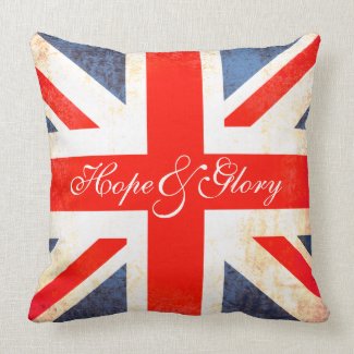 British UK flag hope &amp; glory antiqued pillow