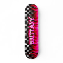 Brittany skateboard pink fire and flames design.