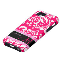 Broadway Pink and white floral damask w/ monogram iPhone 5 Cover