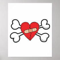 broken bandage heart Skull and Crossbones Print