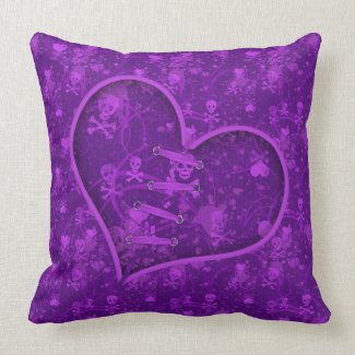 Broken Heart Purple Skulls & Hearts Pillow throwpillow