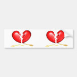 Broken heart with broken golden arrow bumper stickers
