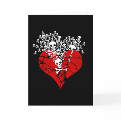 Broken Heart with Skulls Greeting Cards by opheliasart