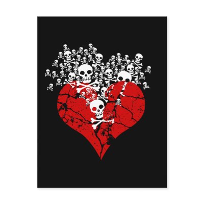 Broken Heart with Skulls Post Card by opheliasart