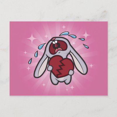 Broken Hearted Bunny Pink Postcard Art by BawlingBunny