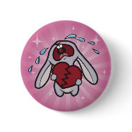 Broken Hearted Bunny with Pink Sunburst Button button