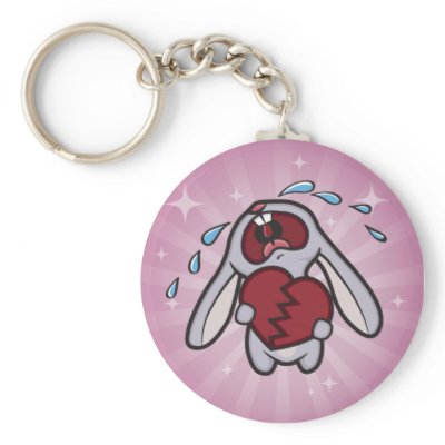 Broken Hearted Bunny with Pink Sunburst Keychain by BawlingBunny