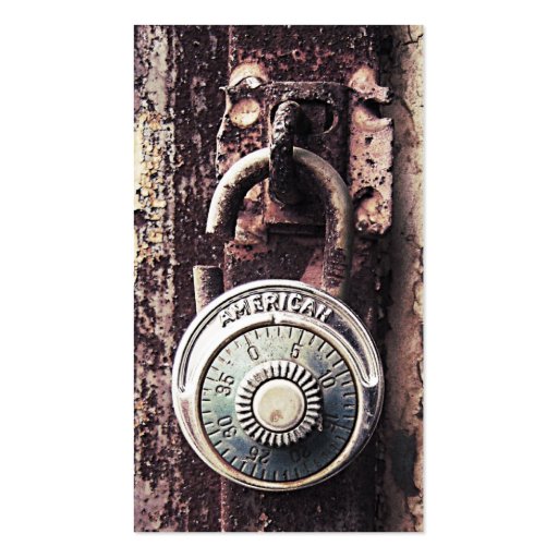Broken Rusty American Padlock Security Business Business Cards (front side)