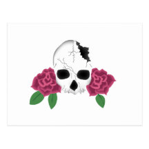 Broken Skull and Pink Roses Tattoo Card Post Card
