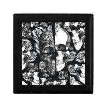 Broken up, fractured images of rose skull in black keepsake box