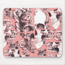 Broken up, fractured images of rose skull in coral mousepads