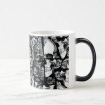 Broken up, fractured images of rose skull. mugs