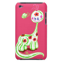 Brontosaurus Dinosaur w Butterfly Pink BG Ipod Touch Case