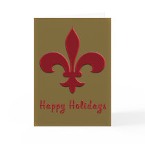Bronze and Deep Red Fleur de Lis Holiday Cards by XmasFun Bronze and Deep Red Fleur de Lis Holiday Cards