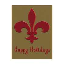 Bronze and Deep Red Fleur de Lis Holiday Cards postcards