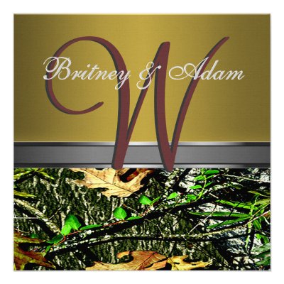 Bronze and Mossy Green Camo Wedding Invitations