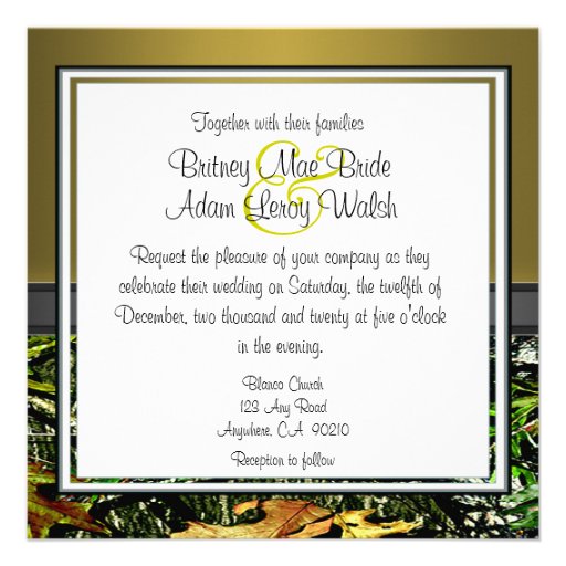 Bronze and Mossy Green Camo Wedding Invitations