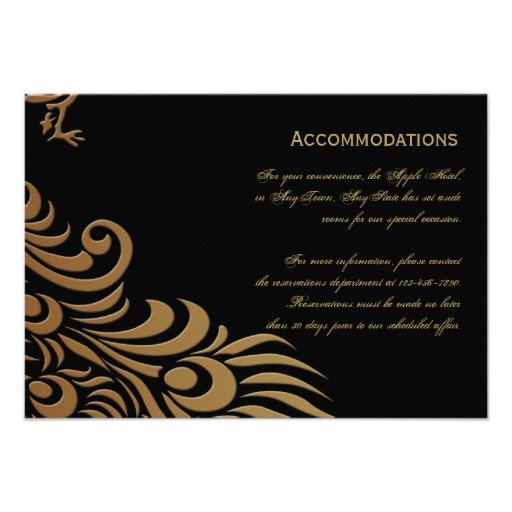 Bronze Art Deco Peacock and Floral Accomodations Personalized Invites
