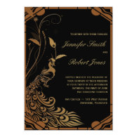 Bronze Art Deco Peacock and Floral Wedding Personalized Invitations