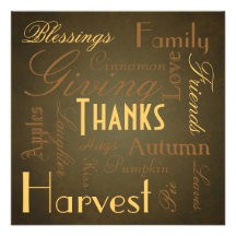 Bronze "Giving Thanks" Thanksgiving  Invitation