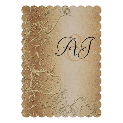 Bronze Gold and Black Love Bird Swirls Wedding Invitations