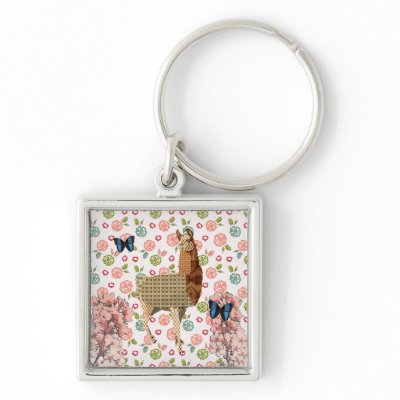Bronze Llama Blue Boho Butterflies Keychain by Greyszoo